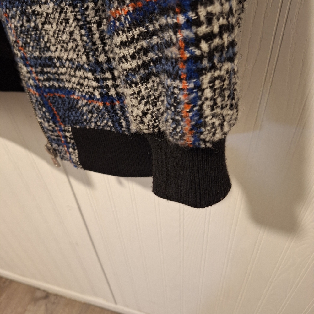 Avec Les Filles Plaid Knit Jacket with Blue and Orange Accents - Picture 6 of 16